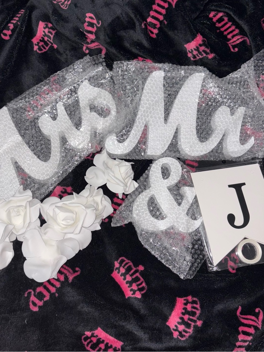 White Wedding Mr & Mrs Letters and Rose Decorations